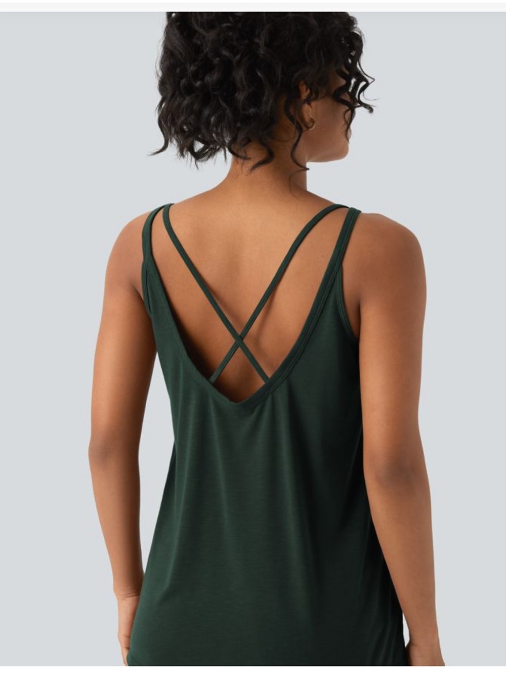 HALARA Dark Green Double-Strap Crisscross V-Neck Tank Top Small